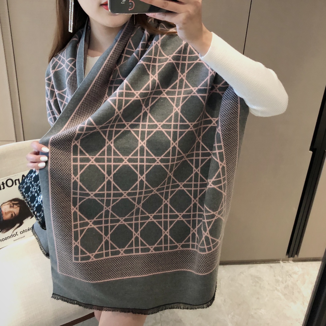 Dior Geometric Print Cashmere Scarf Navy and Grey