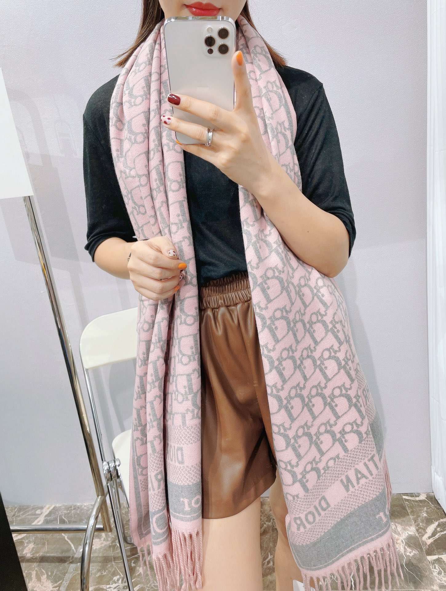 Dior Oblique Scarf Pink and Grey product images