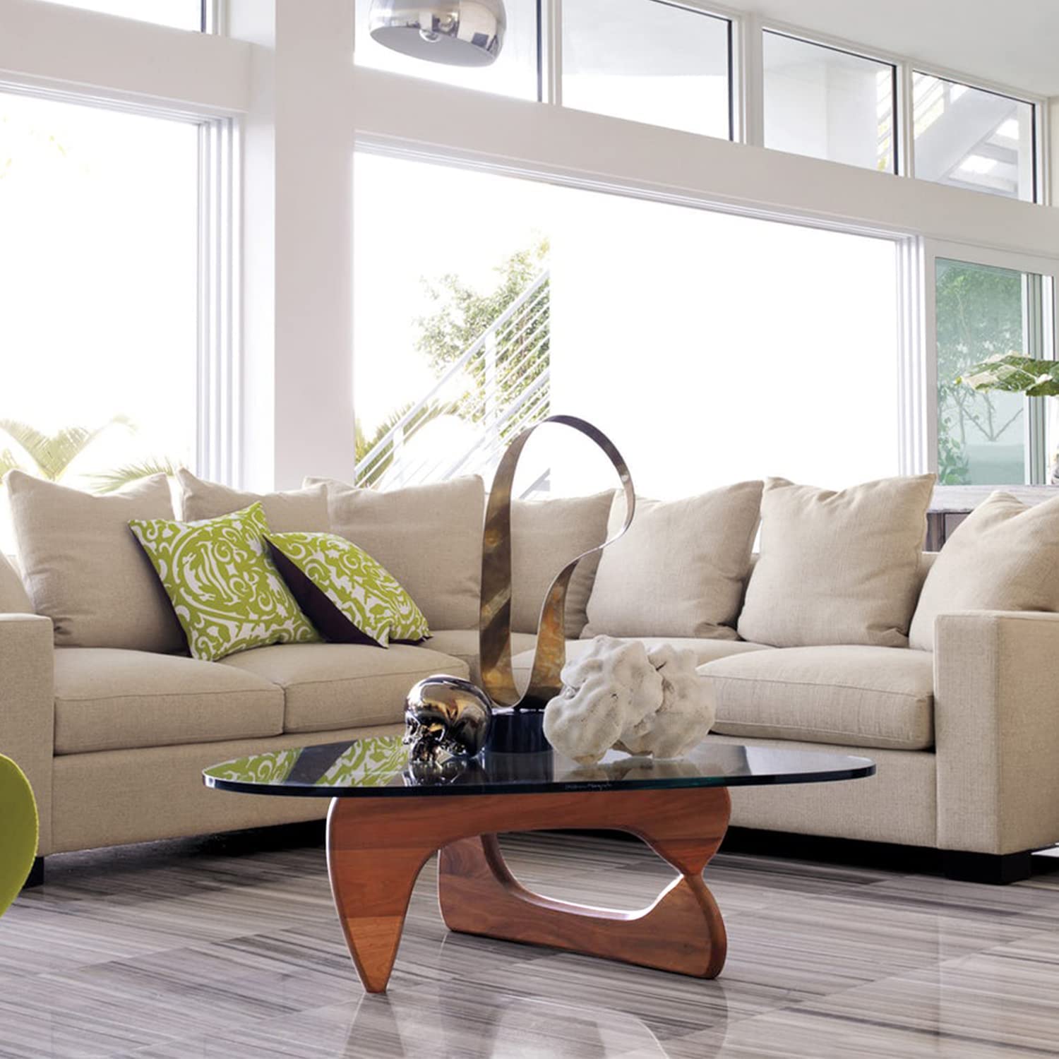 Noguchi Table Triangle Glass Coffee Table Vintage Glass End Table