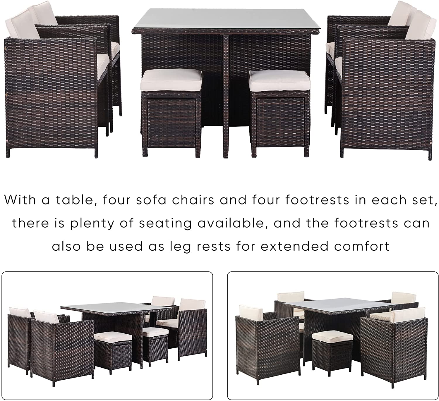 Patio Dining Sets Space Saving Rattan Chairs with Glass Table