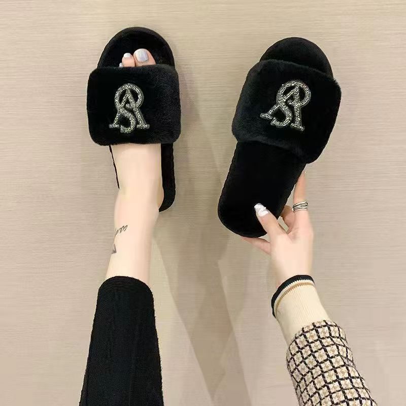 VS Faux Fur Logo Slider Slippers