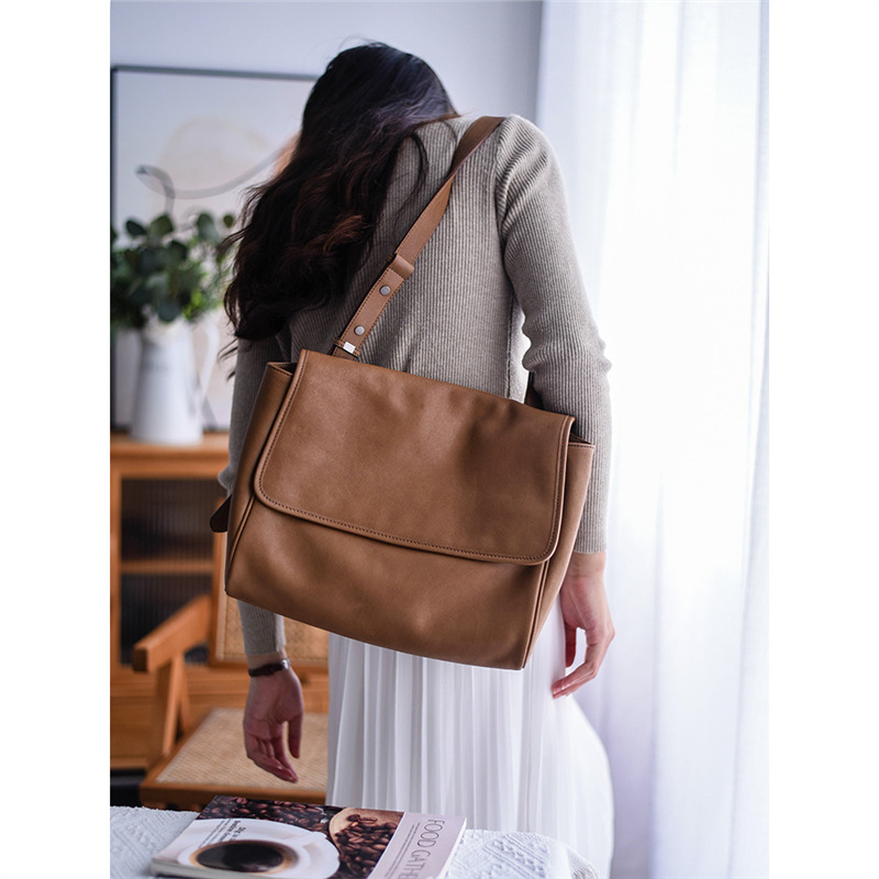 Soft Leather Messenger Tote
