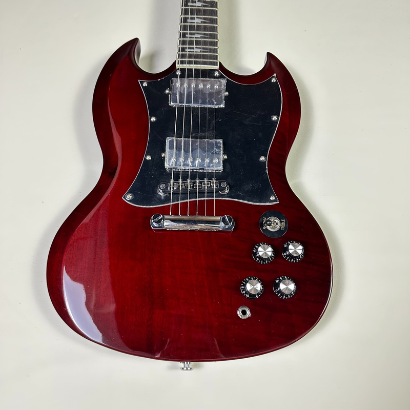 G400 Angus Young Dark Wine Red SG Electric Guitar with Lightning Bolt Inlays