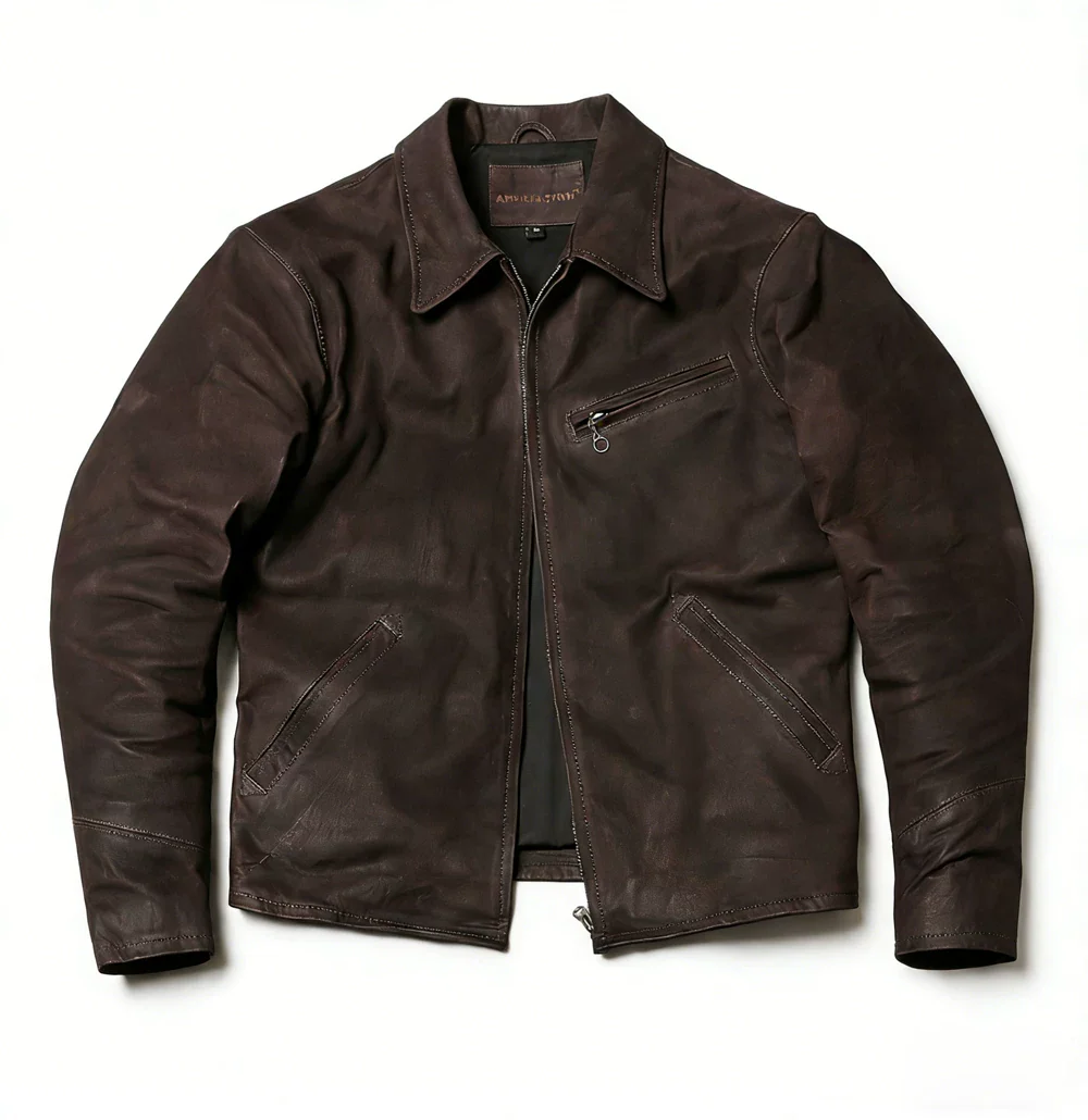 Men's Goatskin Short Japanese Simple Leather Jacket