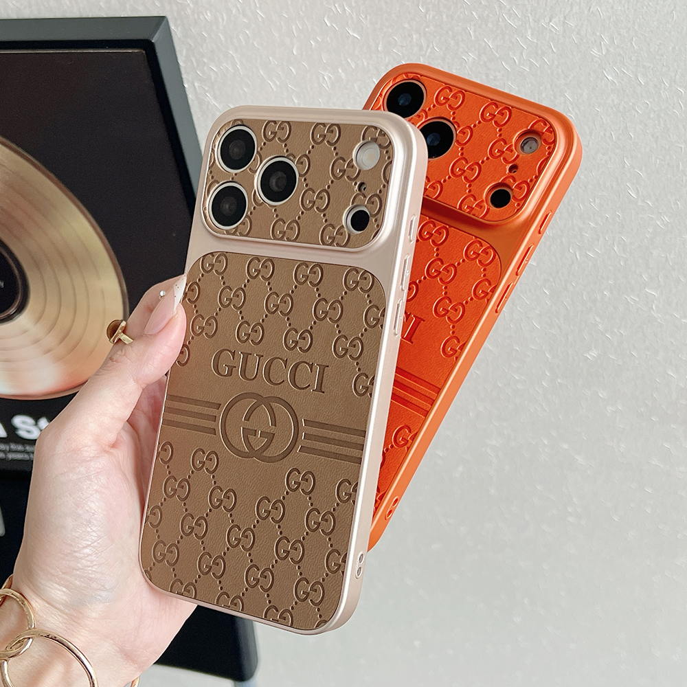 Gucci Embossed GG Monogram Electroplated Frame Premium Leather Luxury Phone Case