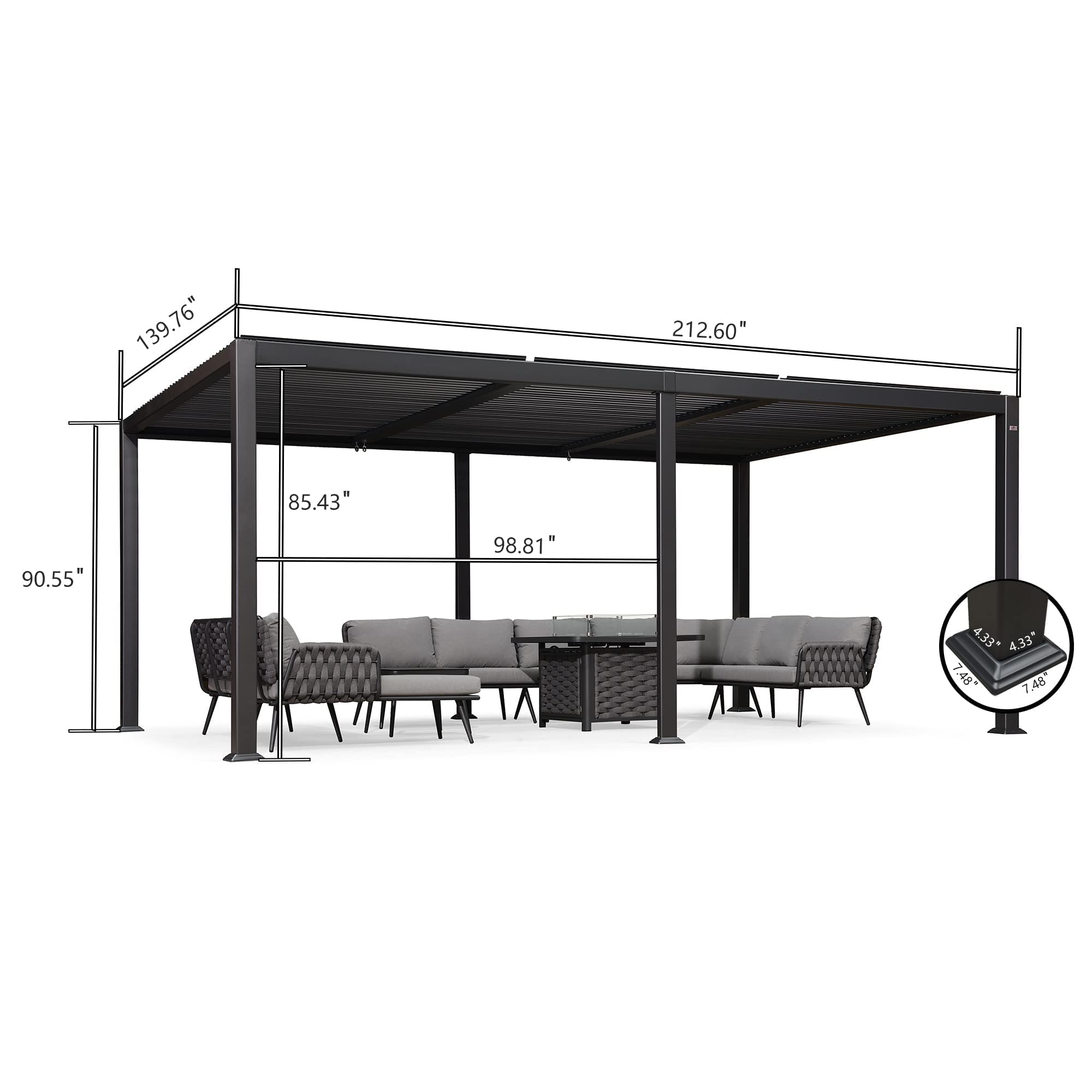 Louvered Pergola with Adjustable Hardtop Gazebo Sun Shade Patio