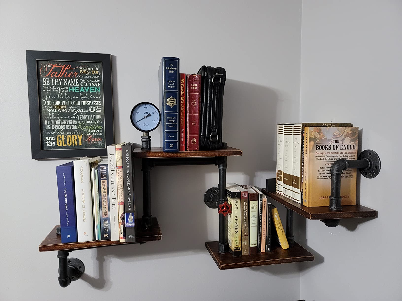 Industrial Modern Wood Ladder Pipe Wall Shelf 4 Layer Pipe
