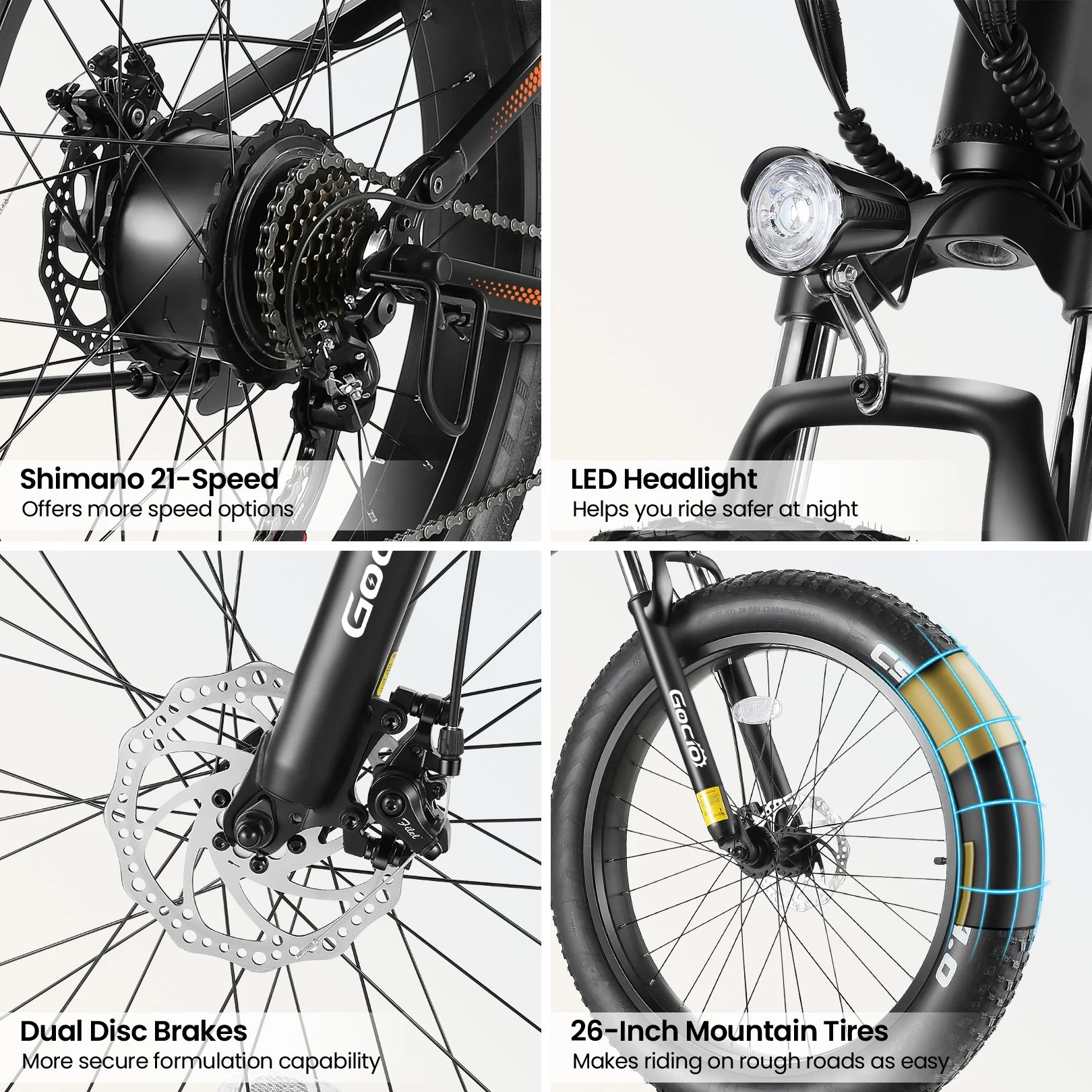 Gocio 26in Folding Fat Tire Electric Bike, 750W Peak, 48V 10.4Ah