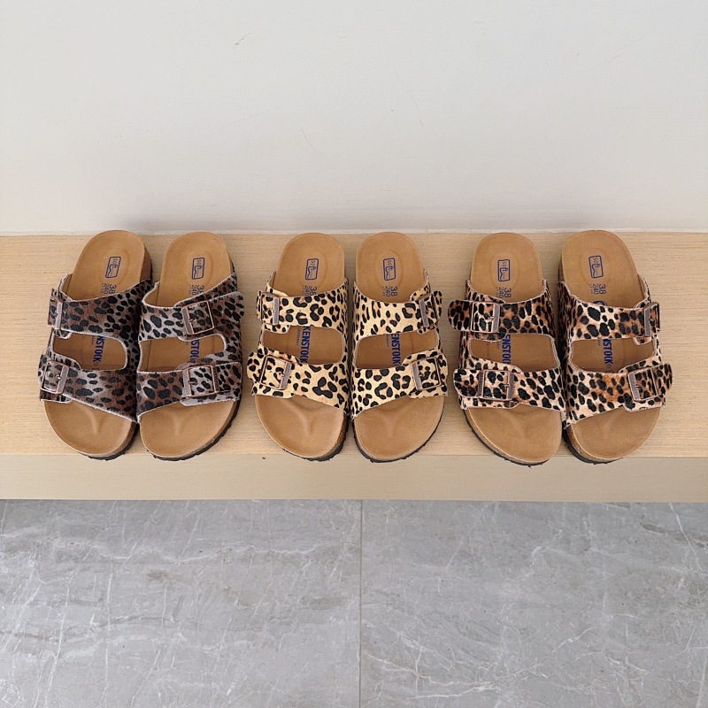 Leopard Print Birken-Style Two-Strap Sandals