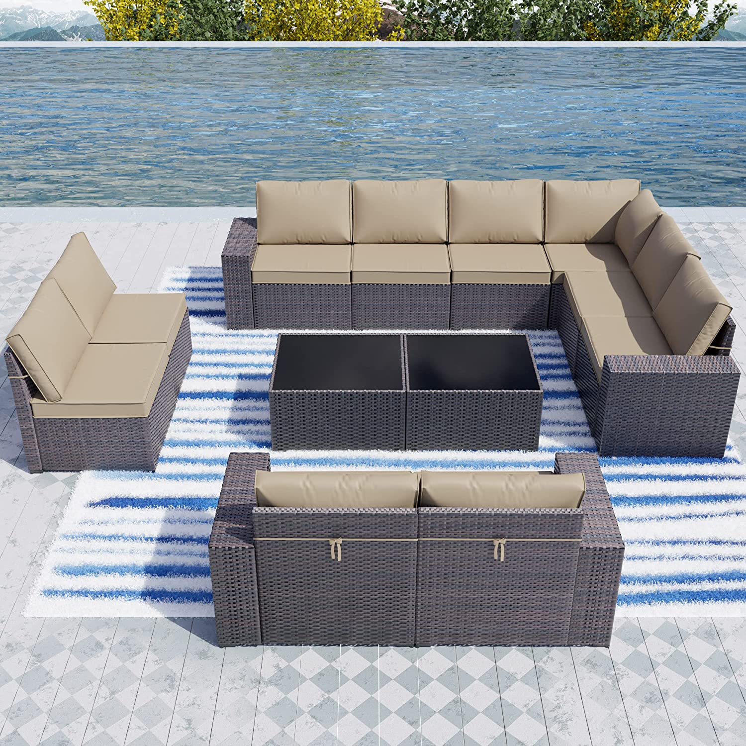 Outdoor Patio Furniture Set 12 Pcs Sectional Rattan Sofa Set