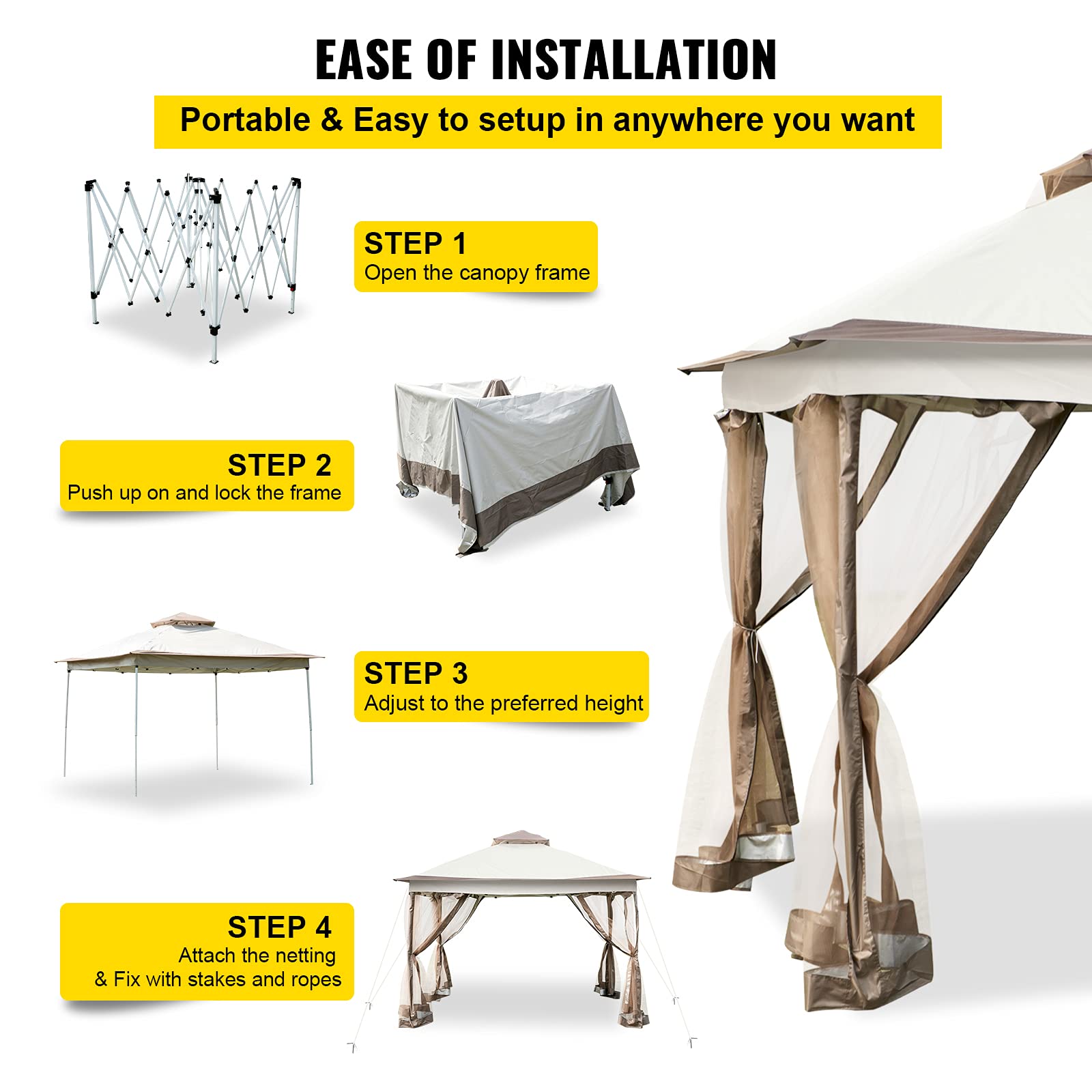 Happybuy 12x12ft Pop-Up Canopy Gazebo Starter Kit