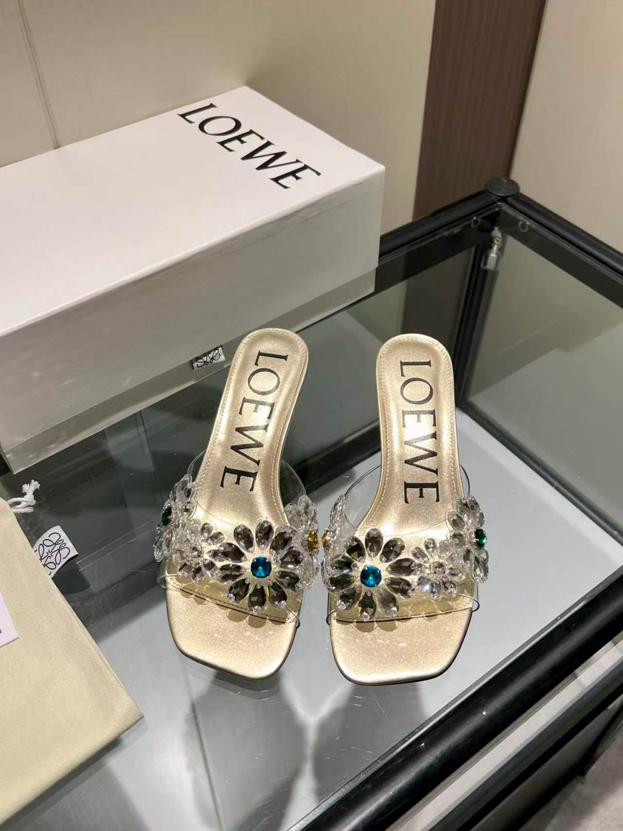 Loewe Floral Crystal Slide Sandals