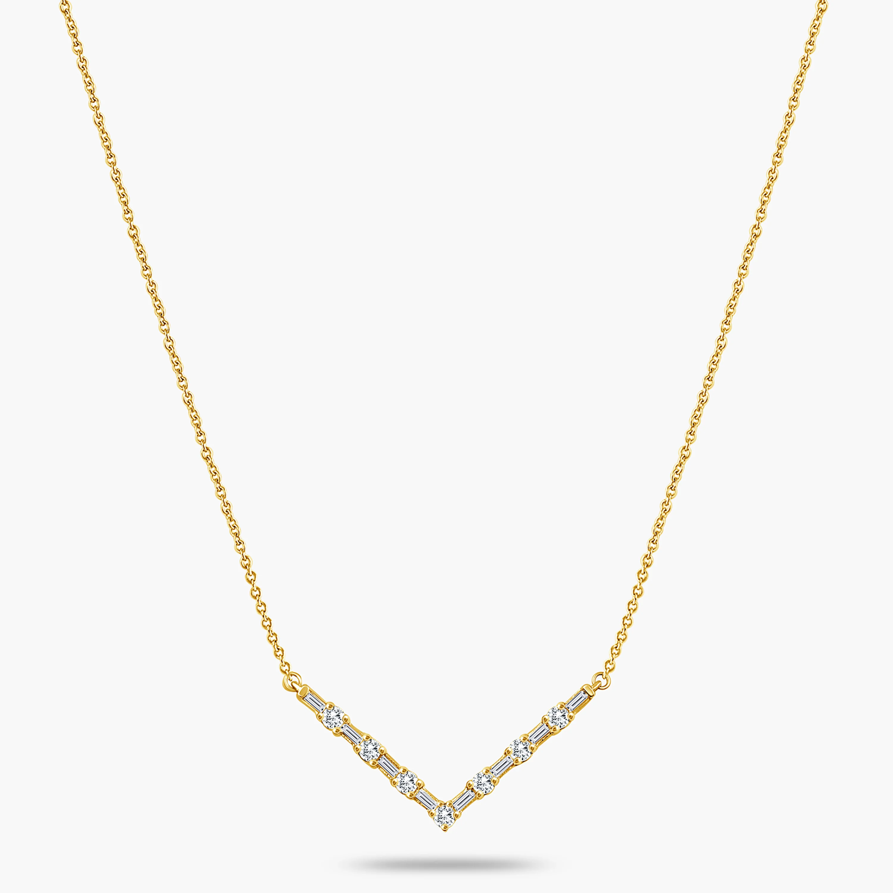 1/3 ctw Baguette and Round Lab Grown Diamond V-Shaped Necklace - 16 to 18 Inches