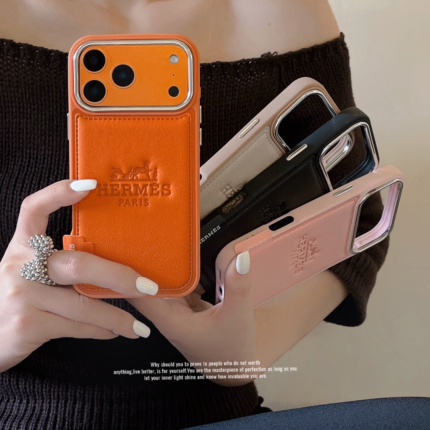 Hermès Paris Embossed Leather Card Slot Luxury Phone Case
