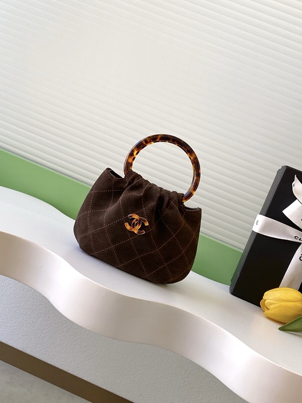 Chanel Suede Tortoiseshell Handle Bag Brown