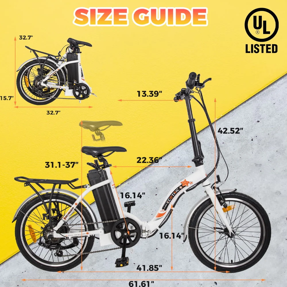 ECOTRIC E-Ride 20in Folding Electric Bike, 350W, 36V