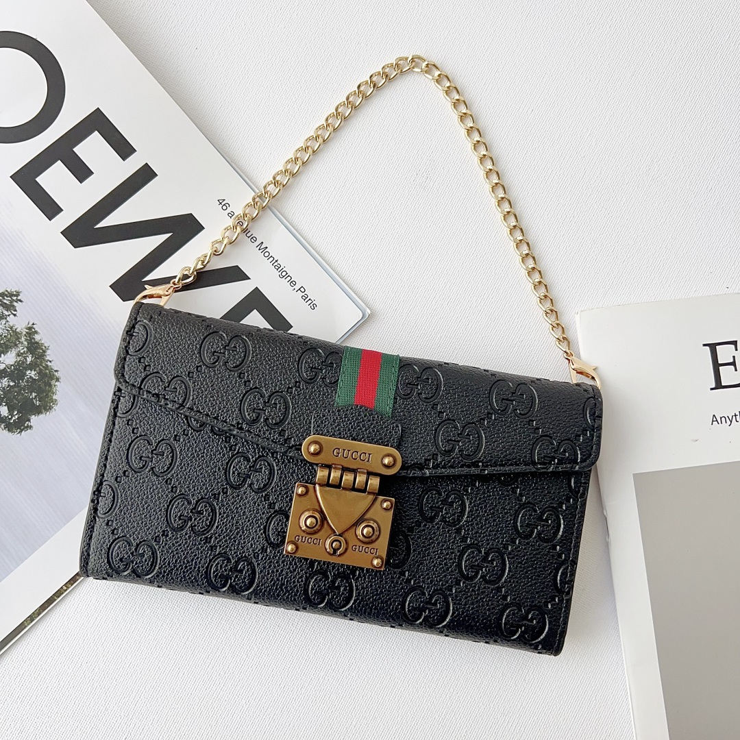 Gucci GG Monogram Embossed Envelope Crossbody Wallet Phone Bag