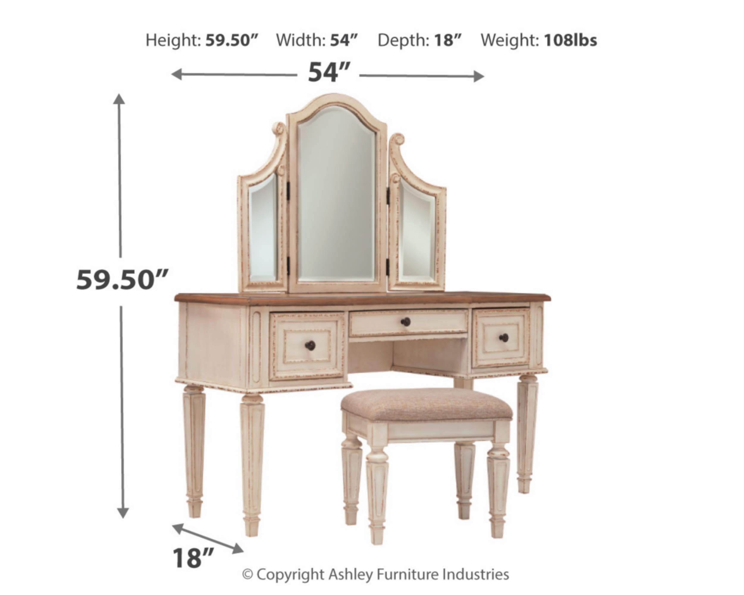 Traditional Cottage 3 Drawer Vanity Set with Dovetail