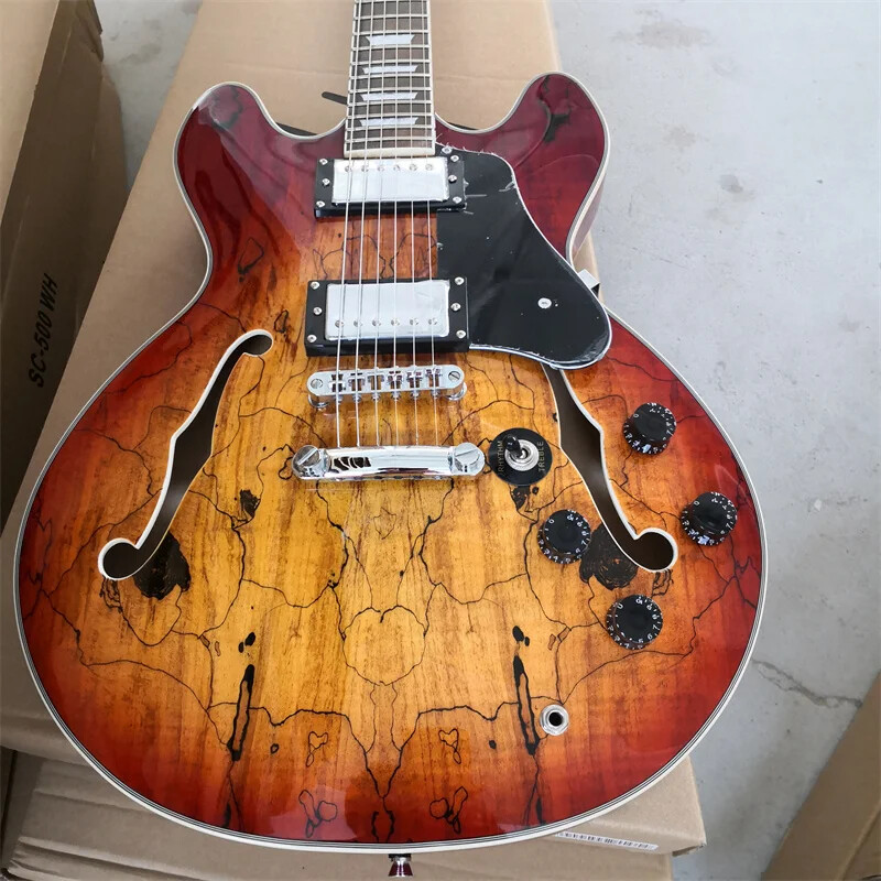 Top Firefly Hollow 6-string Electric Guitar, Tree Hole Pattern Flame Maple Veneer