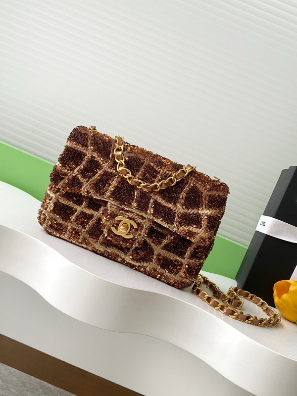 Chanel Tweed Flap Bag Brown Grid