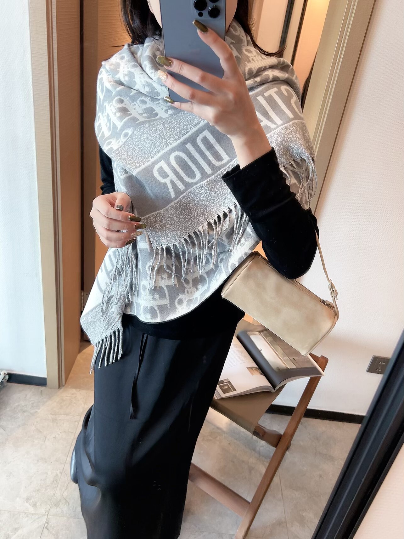 Dior Oblique Scarf Burgundy and Grey
