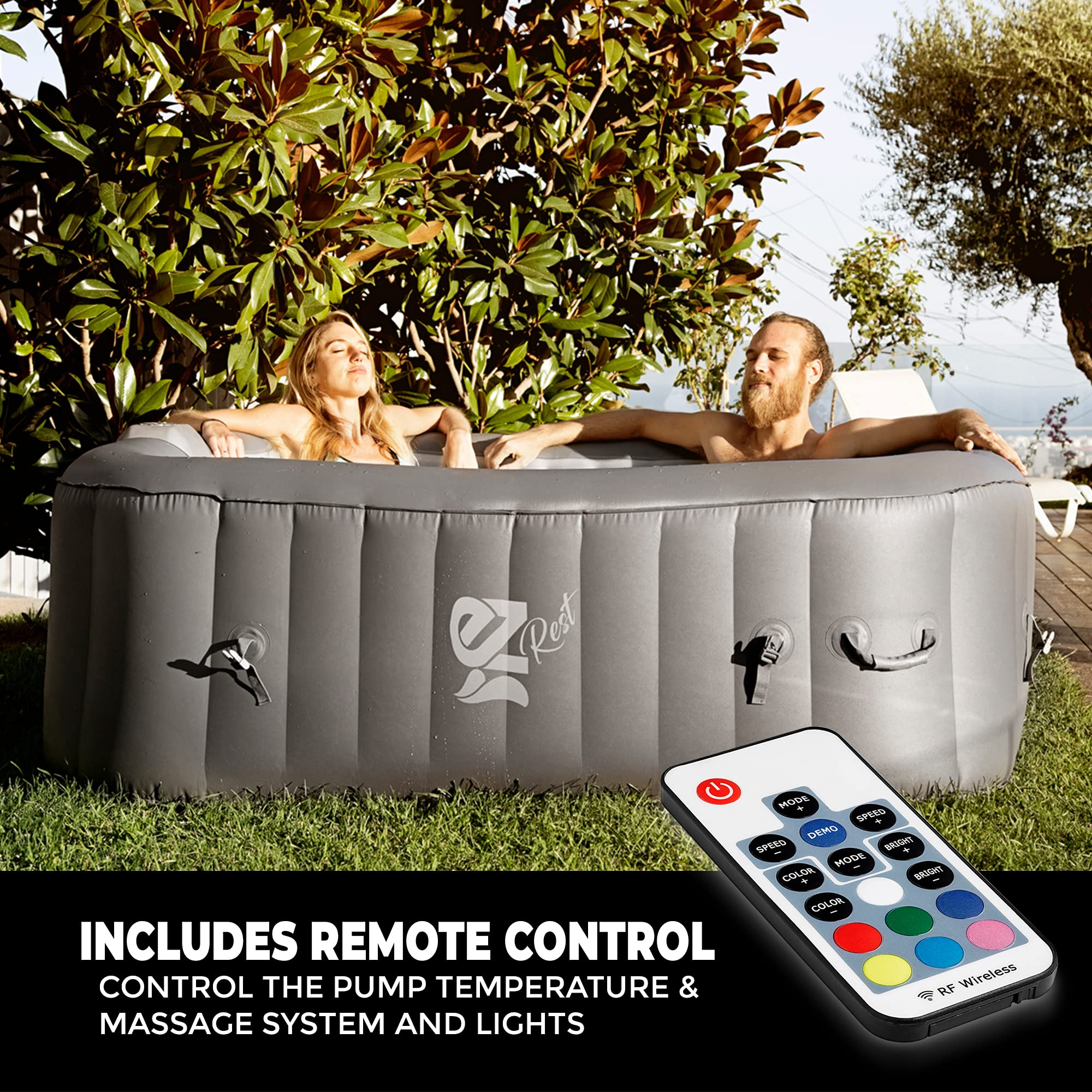 Outdoor Portable Hot Tub - 6-Person Square Inflatable Heated