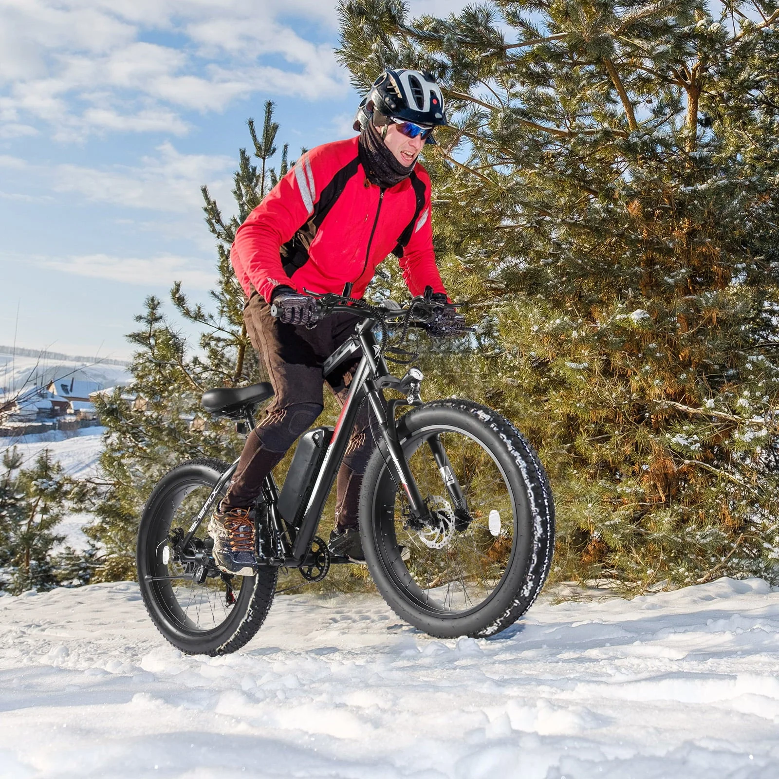 PEXMOR 26in Fat Tire Electric Mountain Bike, 500W, 48V 13Ah