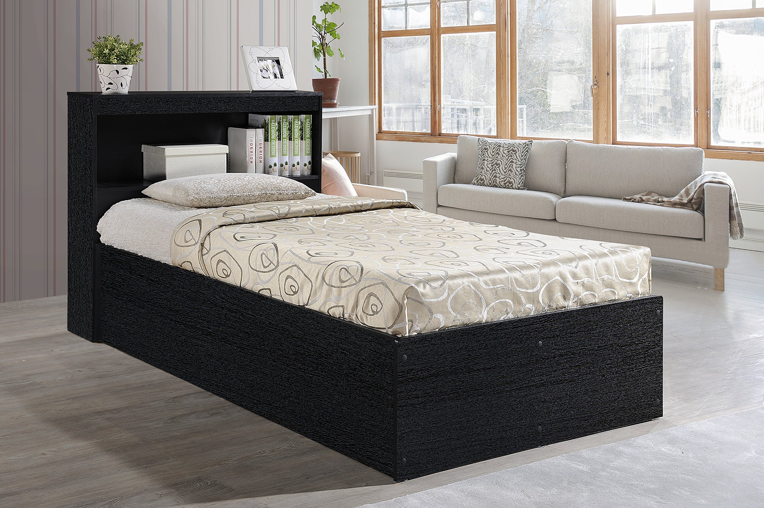 Hodedah Twin-Size Captain Bed with 3-Drawers and Headboard in