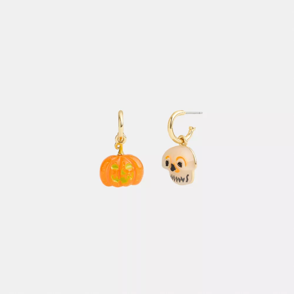 Skull And Pumpkin Mismatch Earrings