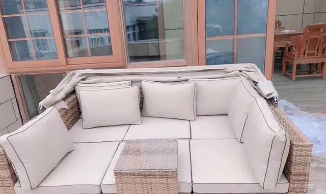 Outdoor rattan sofa courtyard open-air canopy shade waterproof