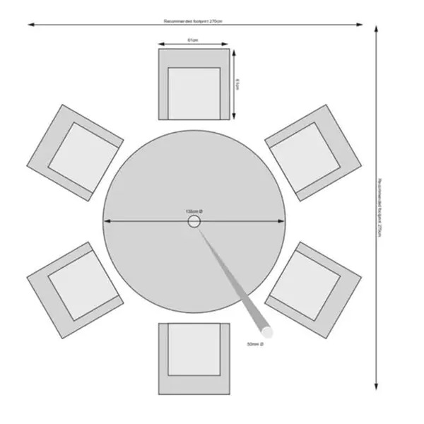 Outdoor Wicker 135cm Round Table 6 Seats (Light Gray)