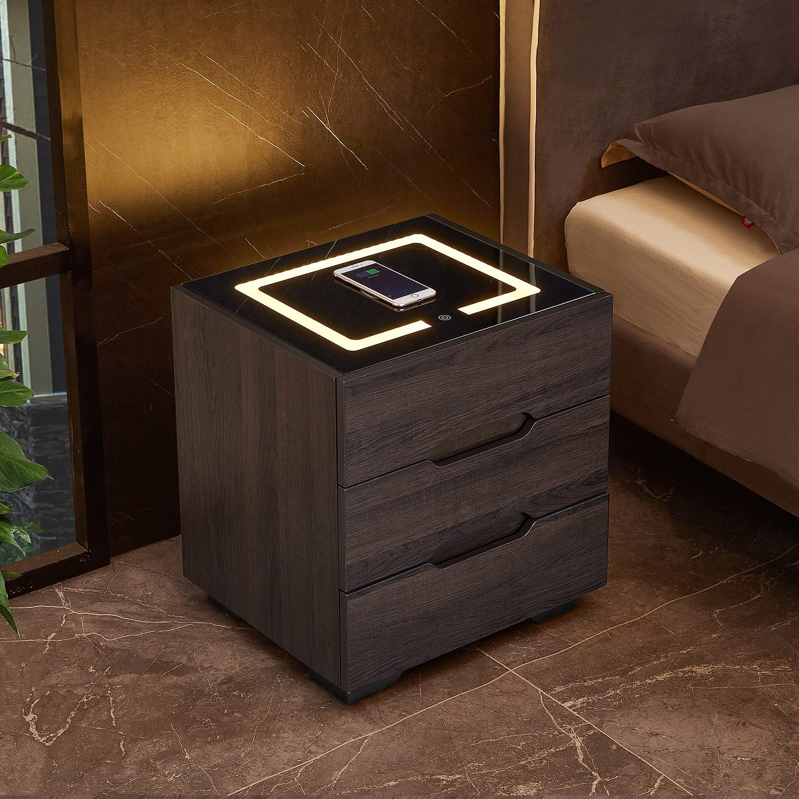 Nightstands Wireless Charging Station and LED Lights