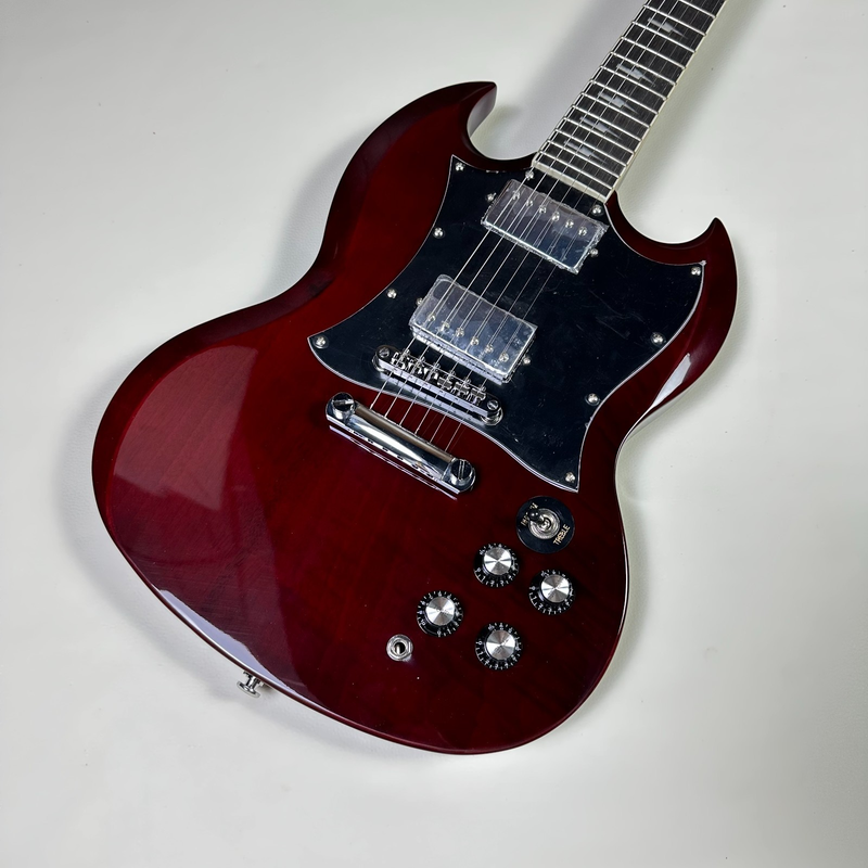 G400 Angus Young Dark Wine Red SG Electric Guitar with Lightning Bolt Inlays