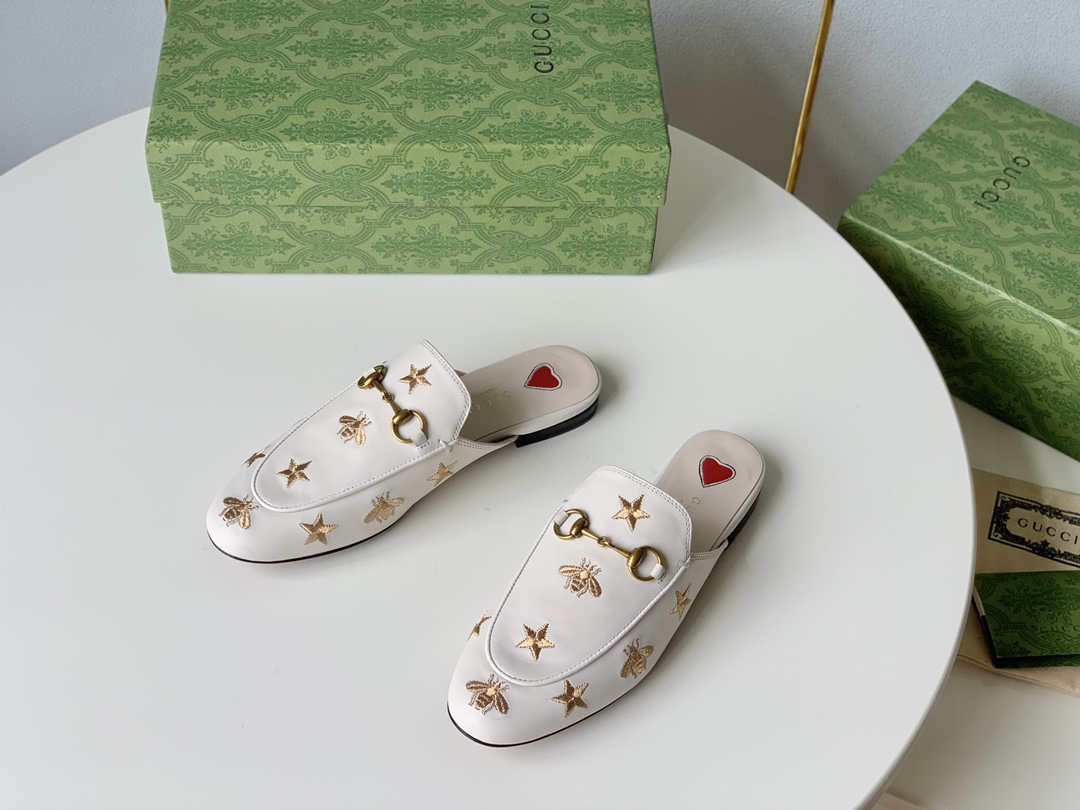 Gucci Princetown Leather Slippers with Bee & Star Embroidery