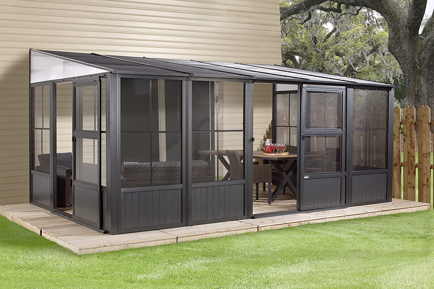 Charleston Solarium Sunroom with Mosquito Nets, Dark Grey