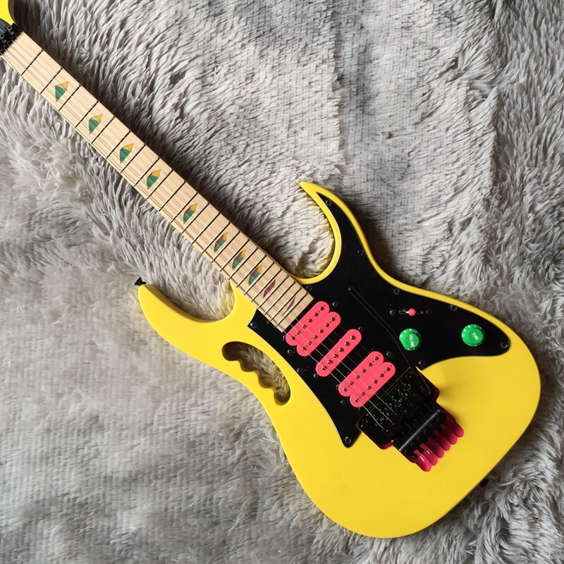 Hot Sale Yellow Electric Guitar Solid Body Maple Fretboard HSH Pickups FR Bridge