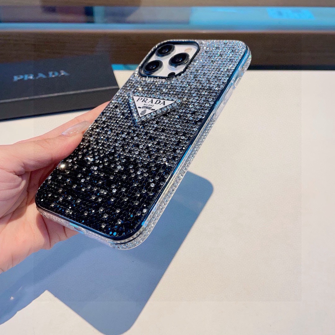 Prada Style Gradient Full Rhinestone Glitter Phone Case