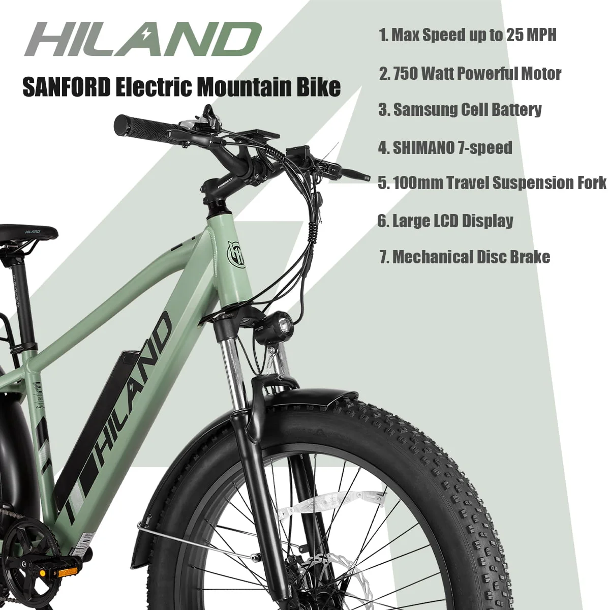 Hiland 26in Fat Tire Electric Mountain Bike, 750W, 48V