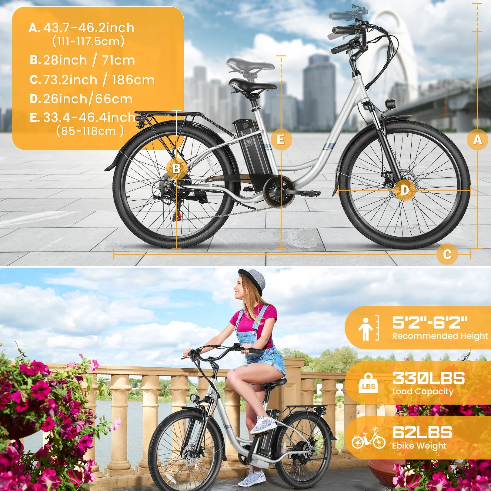 Gocio 26in Electric Hybrid Bike, 500W, 48V 7.8Ah