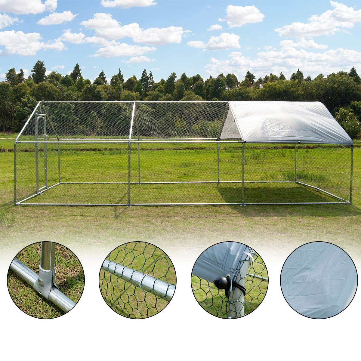 Large Metal Chicken Coop Walk-in Poultry Cage Hen Run House