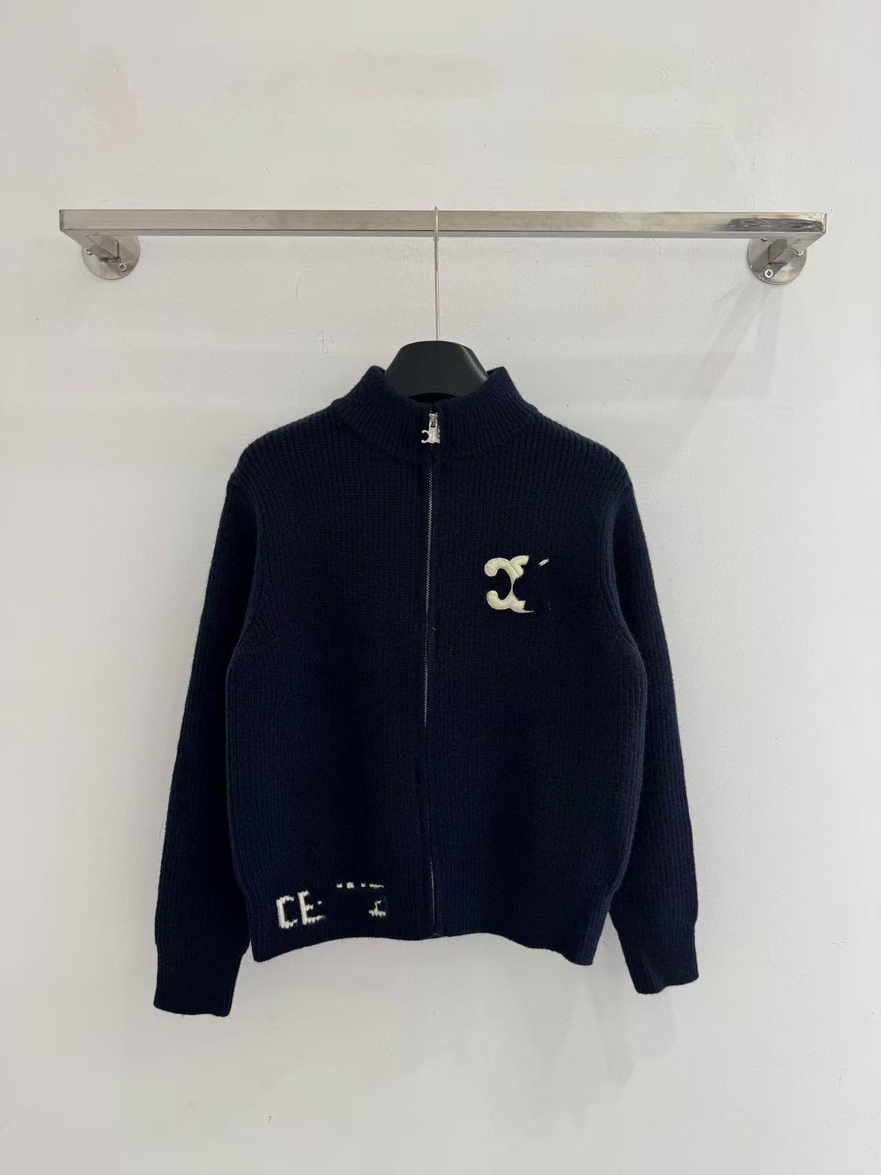 Celine Embroidered Zip-Up Cardigan