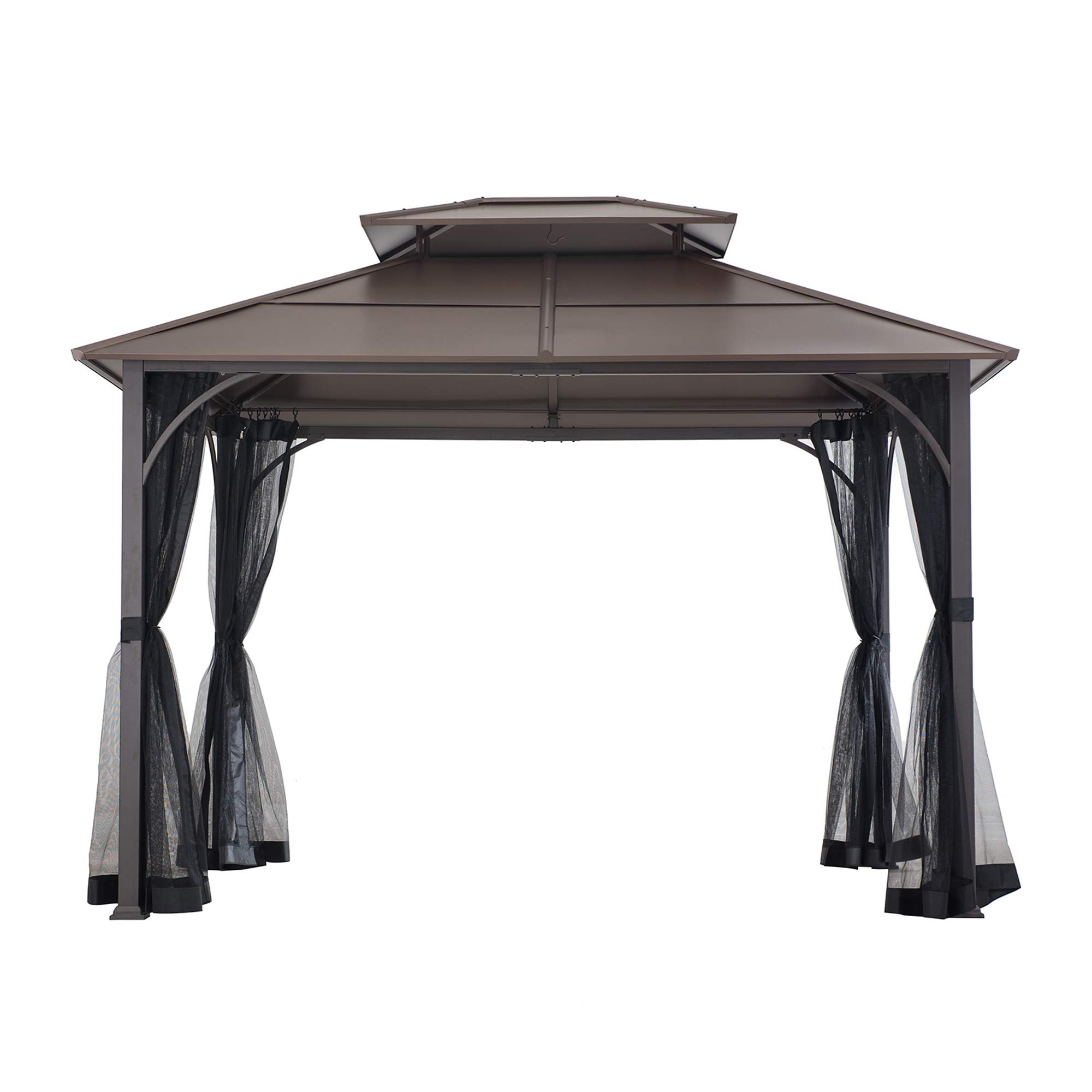 10x12 Brown Steel Gazebo with 2-Tier Hip Roof Hardtop