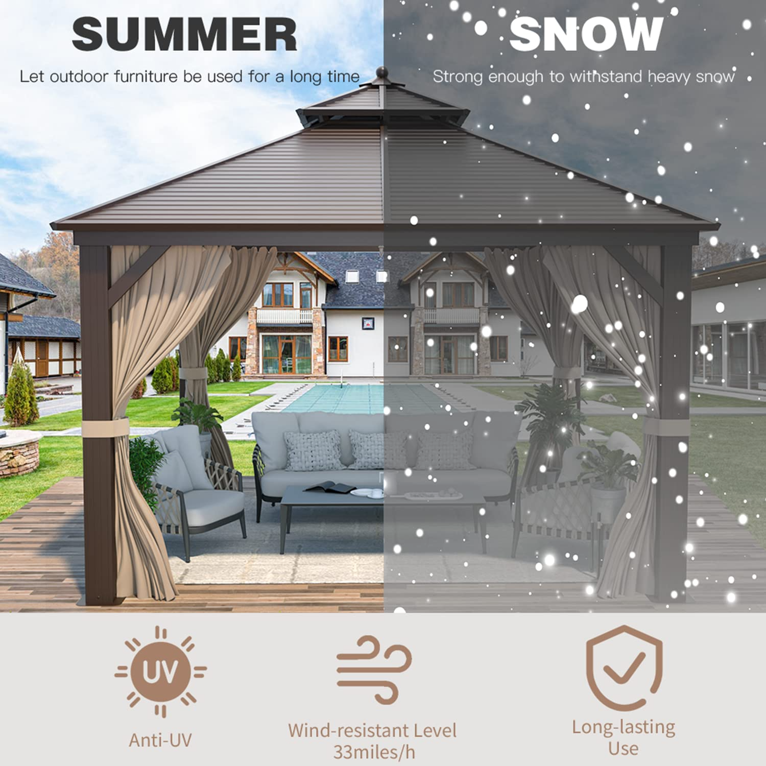 Hardtop Gazebo Galvanized Steel Gazebo Canopy Double Roof