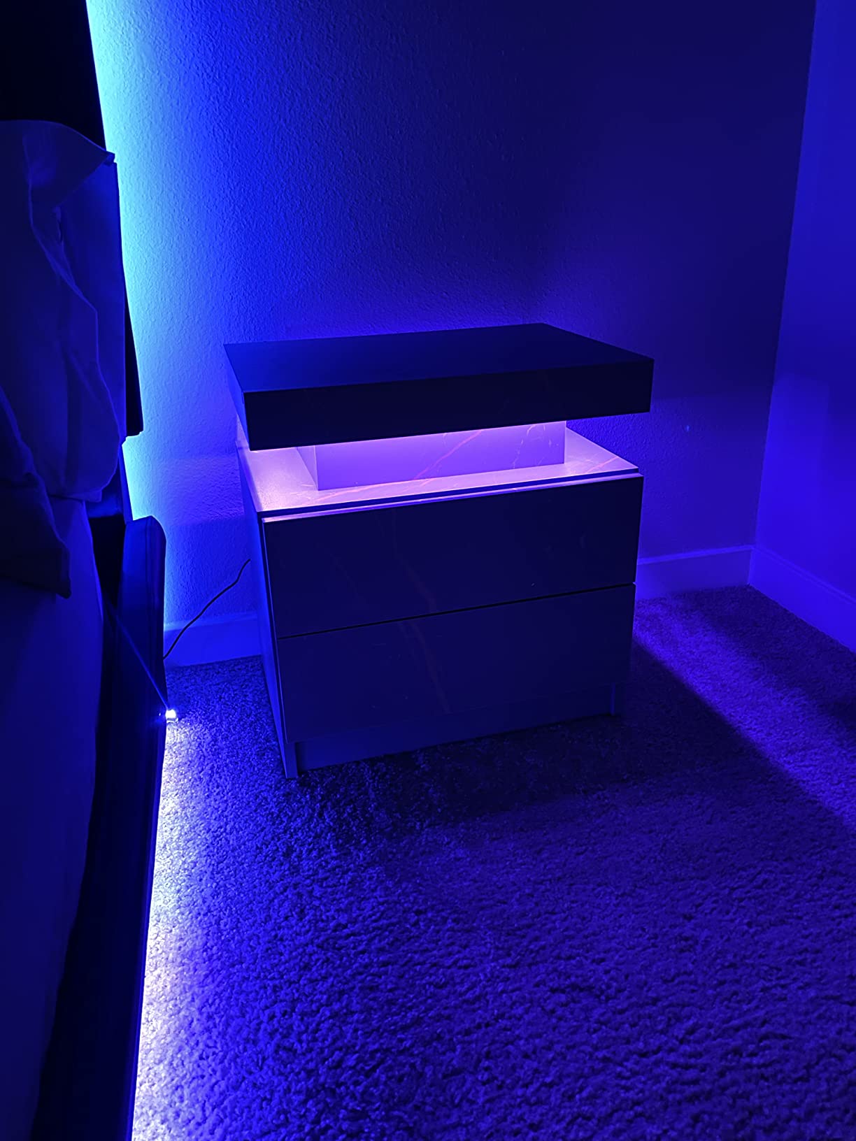 Nightstand Set of 2 LED Nightstand with 2 Drawers