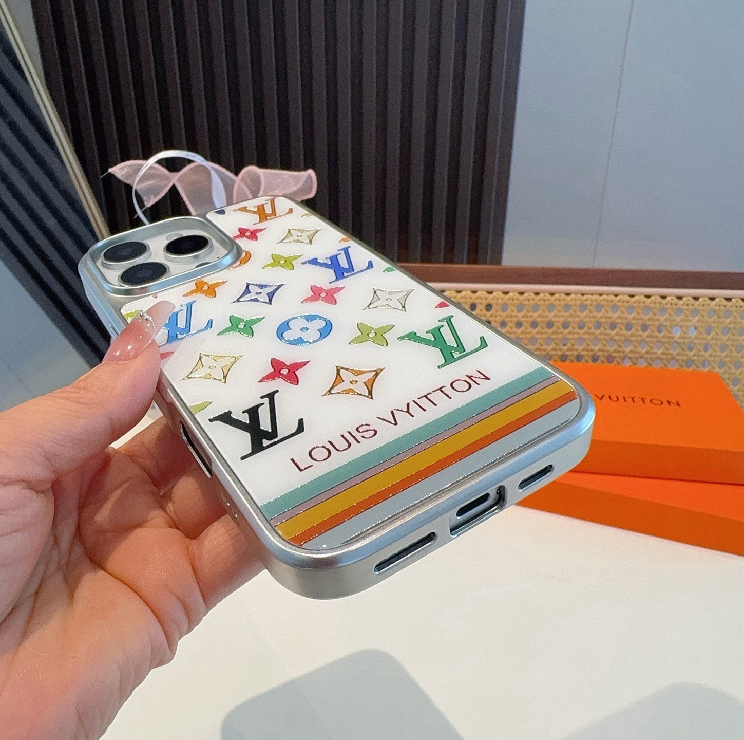 LV New Arrival Gilded Craft Electroplated Glass Phone Case