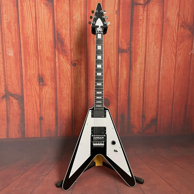 Black Flying V Electric Guitar Solid Body Mahogany Body FR Bridge Active Pickups