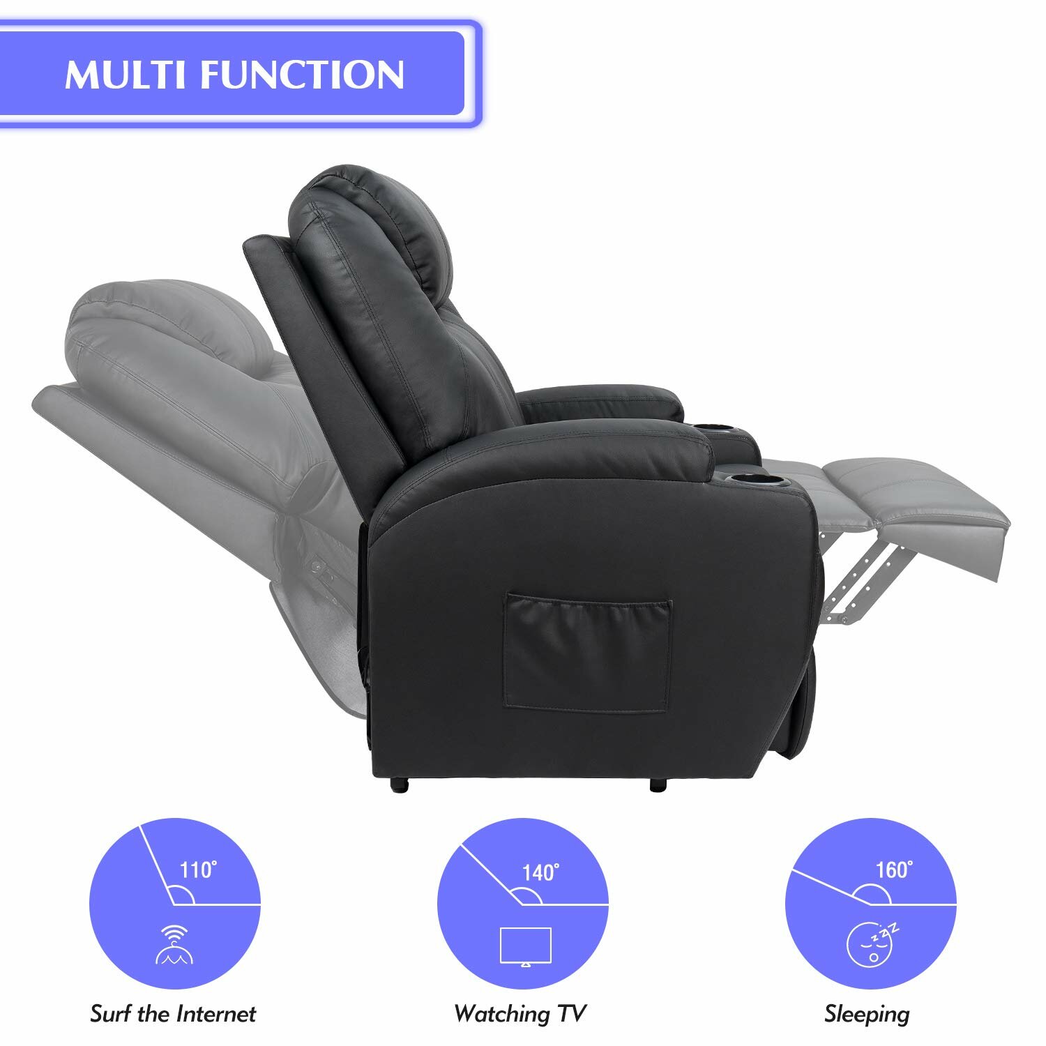 Faux Leather Power Lift Recliner Chair with Massage and Heating