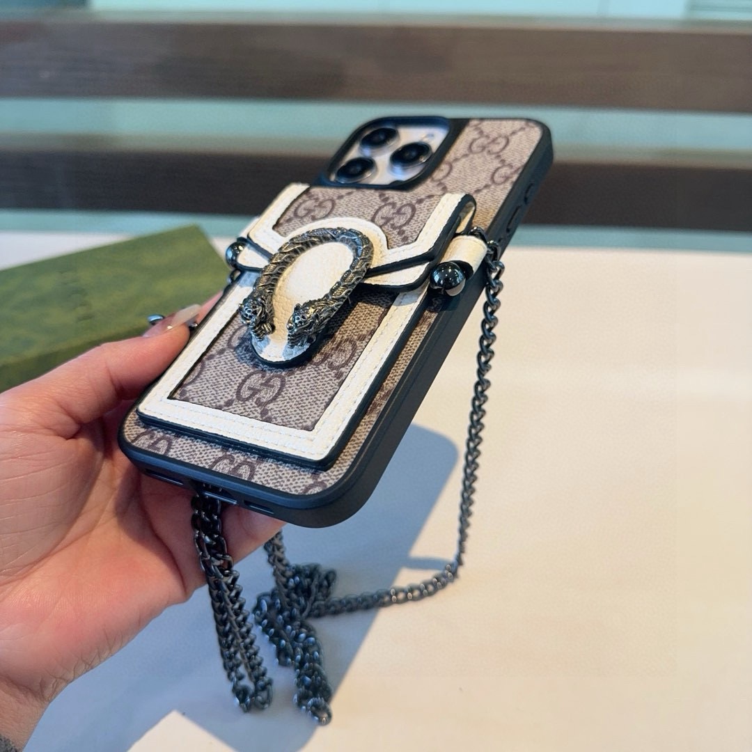 Gucci Dionysus Snake Head Leather Phone Case with Card Slot & Crossbody Strap