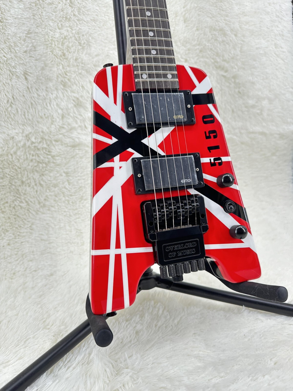 Red White Black Stripes Headless Electric Guitar Rosewood Fretboard