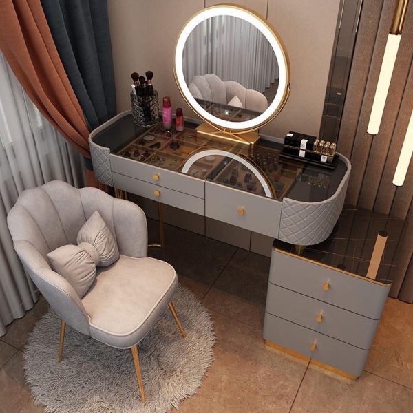 Bedroom Table Dresser Modern Glass Vanity Table with Storage